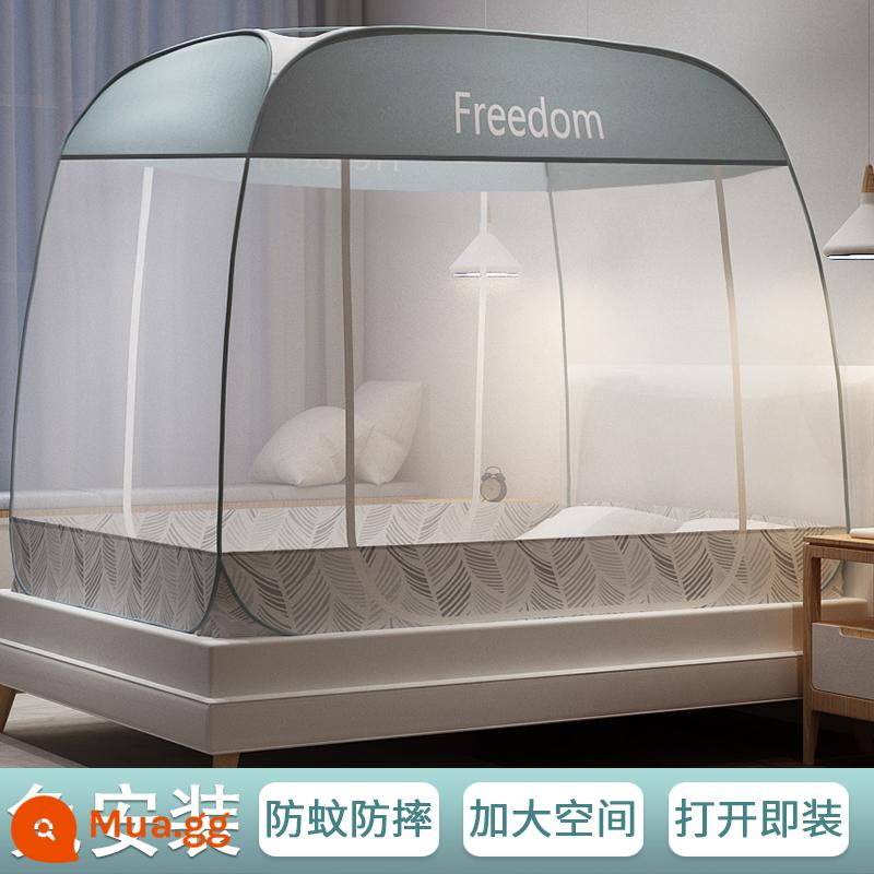 Màn chống muỗi không cần lắp đặt yurt home bedroom trẻ em chống rơi 2022 tài khoản mẫu có thể gập lại tiên tiến mới 2021 - Lá Xám [Ba Cửa·Chống rơi Toàn bộ Đáy] Được nâng cấp lên Nhẹ Sang trọng