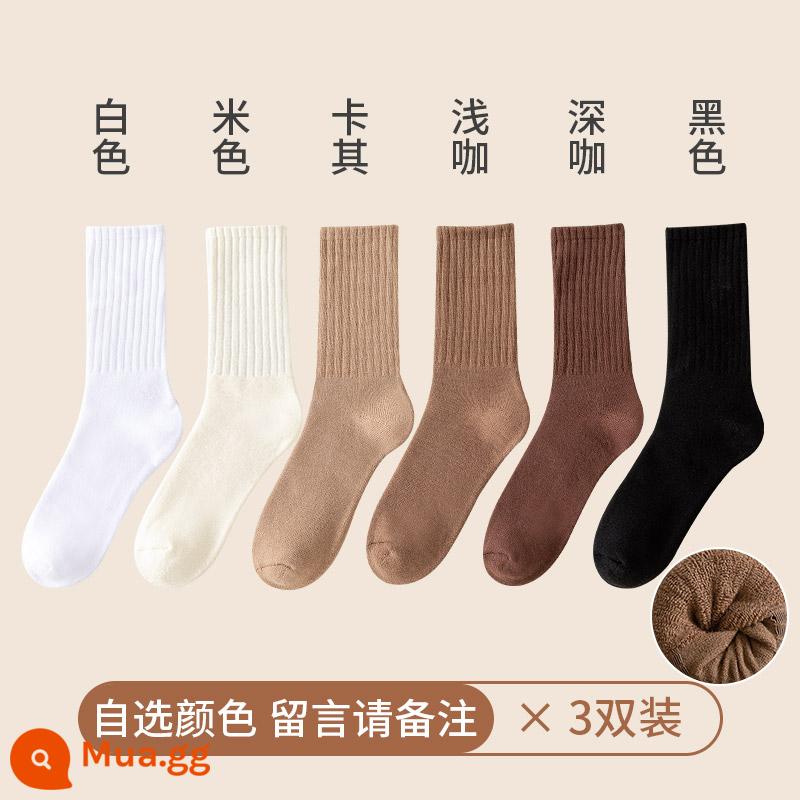 Vớ trắng với quần cá mập của phụ nữ giữa ống cotton nguyên chất mùa thu và mùa đông cộng với nhung dày mùa đông khăn lông vớ - [3 cặp] Trộn miễn phí