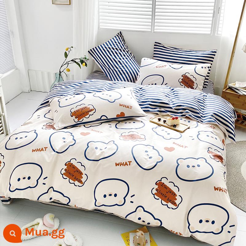 4 Bộ Cotton Nguyên Chất Cotton 100 Bé Trai Hoạt Hình Giường Vỏ Chăn Ga Gối Trẻ Em Đĩa Đơn 3 Khủng Long 4 - Chú gấu dễ thương