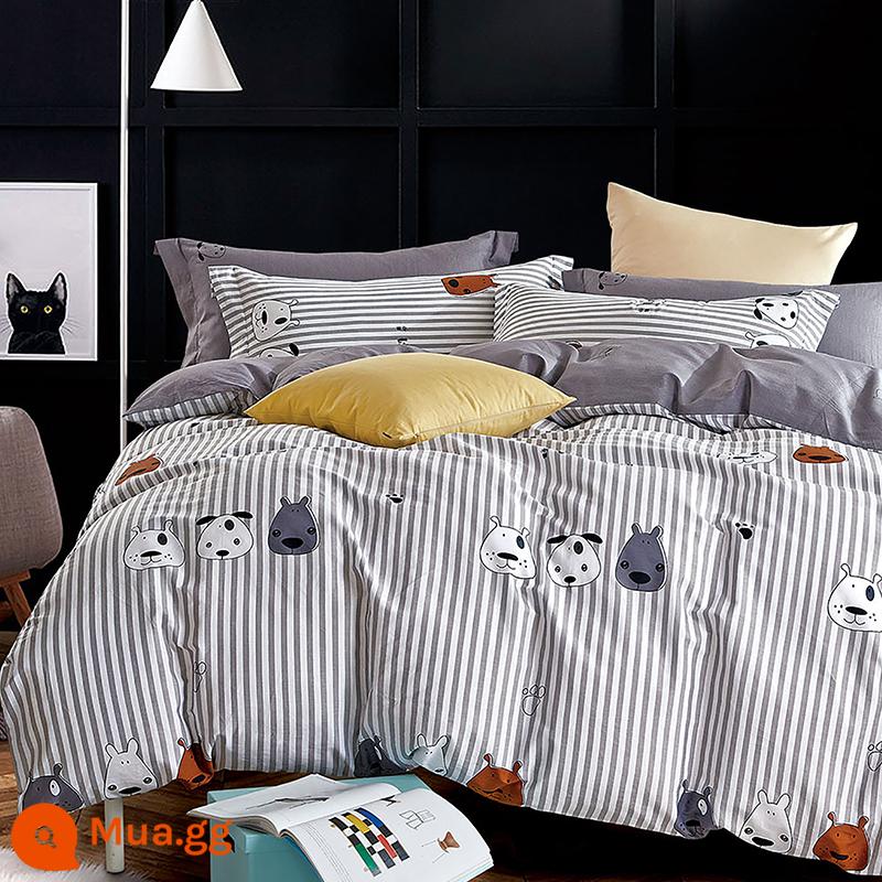 4 Bộ Cotton Nguyên Chất Cotton 100 Bé Trai Hoạt Hình Giường Vỏ Chăn Ga Gối Trẻ Em Đĩa Đơn 3 Khủng Long 4 - chó sủa