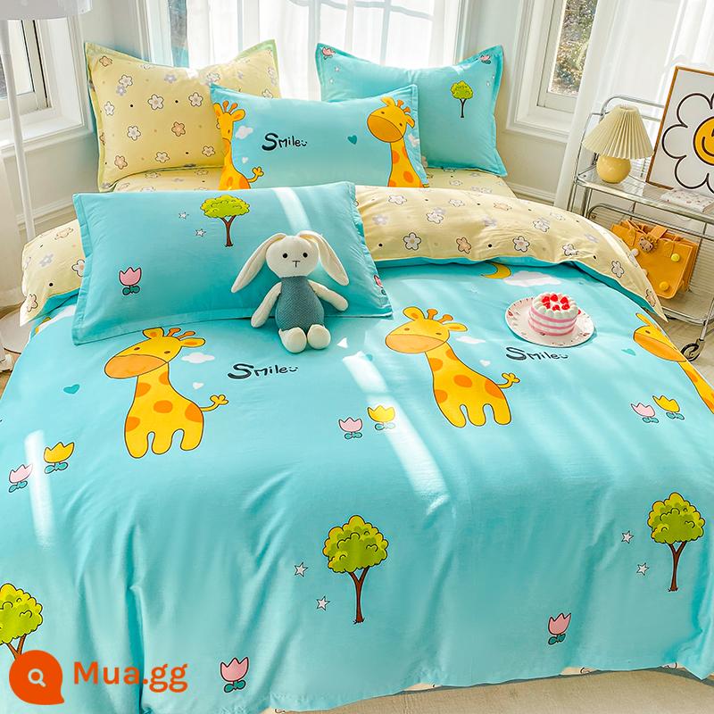 4 Bộ Cotton Nguyên Chất Cotton 100 Bé Trai Hoạt Hình Giường Vỏ Chăn Ga Gối Trẻ Em Đĩa Đơn 3 Khủng Long 4 - một con nai có bạn