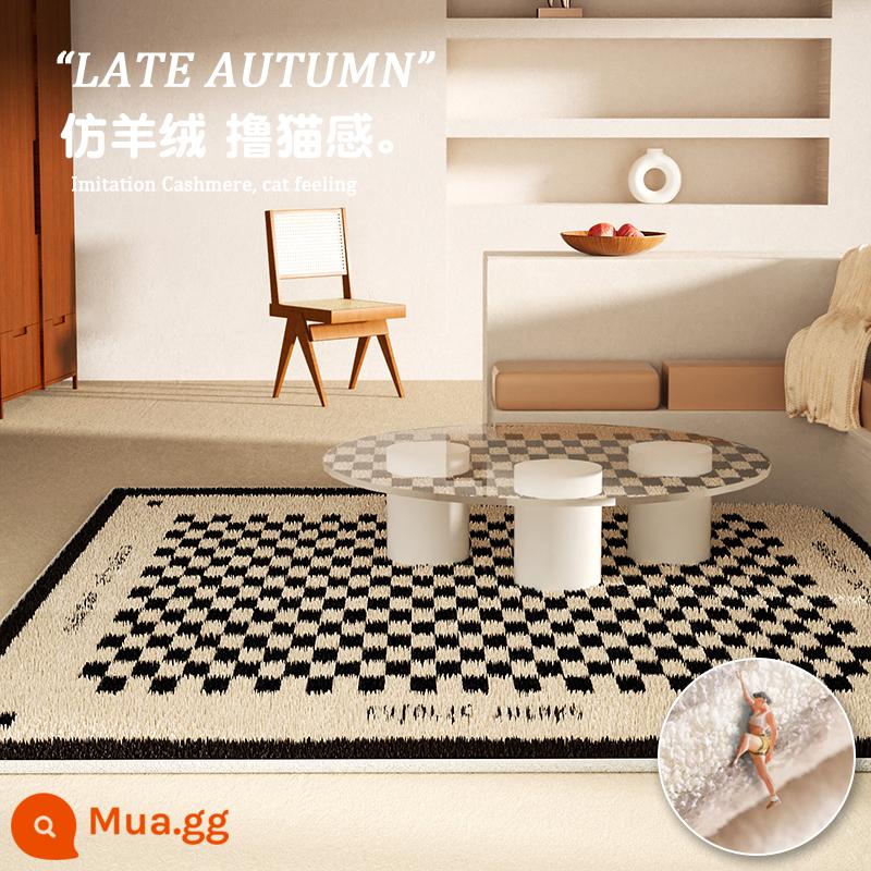 Checkerboard Thảm Da Phòng Khách Thoáng Mát Sàn Miễn Phí Chăm Sóc Chống Nước Giày Lười Dùng Một Lần Bàn Thảm Phòng Ngủ Đầu Giường Chăn - Bàn cờ màu be [casmere giả giống mèo]