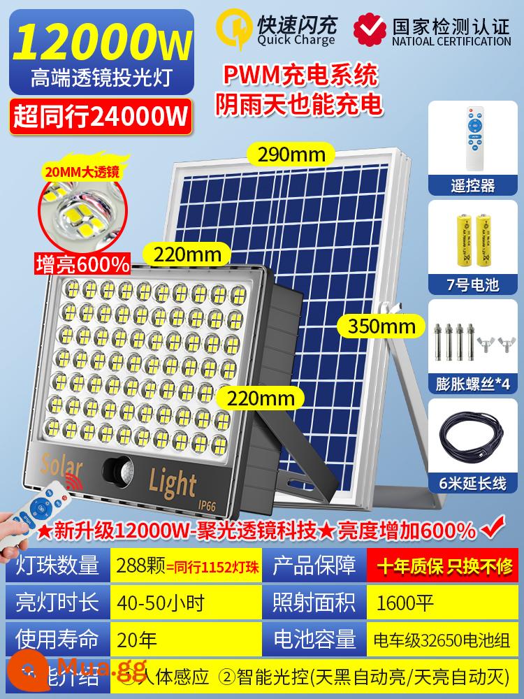 Năng Lượng Mặt Trời Mới Đèn Sân Vườn Ngoài Trời Nhà Chống Nước Nông Thôn Sân Trong Nhà LED Cơ Thể Con Người Cảm Ứng Chiếu Sáng Đèn Đường - Hạt đèn thấu kính 12000W [cảm biến cơ thể con người] chiếu sáng 1600 mét vuông⭐ phát sáng trong bóng tối