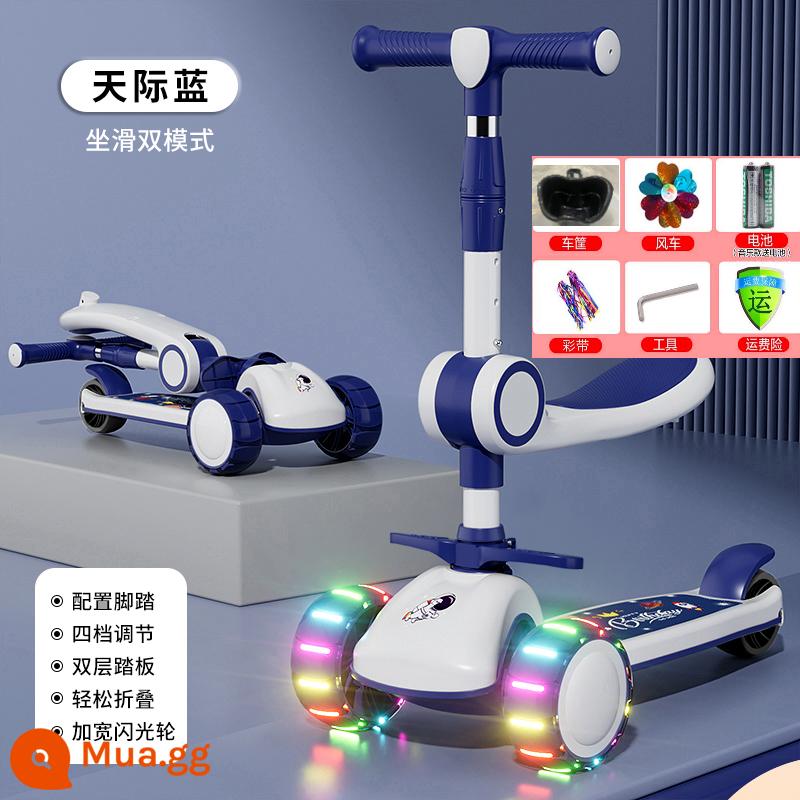 Xe Scooter cho bé 1-3—6-12 tuổi trở lên xe đạp trẻ em gấp mẫu bé trai và bé gái xe trượt trơn cho bé - Màu xanh nâng cấp + ghế + bàn đạp + bánh xe Hummer 50 cm trọn gói + bảo hành trọn đời. Mua thêm và nhận lại tiền.