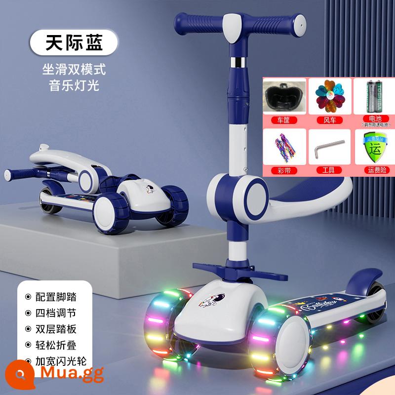 Xe Scooter cho bé 1-3—6-12 tuổi trở lên xe đạp trẻ em gấp mẫu bé trai và bé gái xe trượt trơn cho bé - Màu xanh nâng cấp + ghế + chỗ để chân + âm nhạc và ánh sáng + bánh xe nhấp nháy Hummer 50 cm trọn gói + bảo hành trọn đời. Mua nhiều hơn và nhận lại tiền.