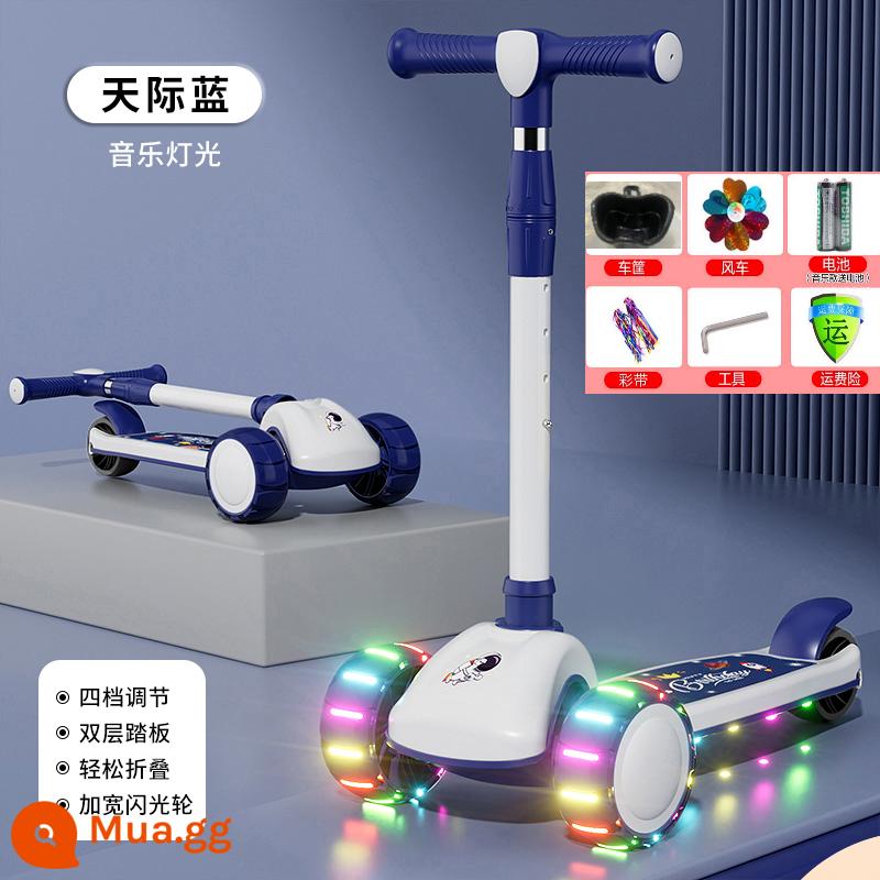 Xe Scooter cho bé 1-3—6-12 tuổi trở lên xe đạp trẻ em gấp mẫu bé trai và bé gái xe trượt trơn cho bé - Màu xanh lam + âm nhạc và ánh sáng được nâng cấp + bánh xe flash Hummer 50 cm trọn gói + bảo hành trọn đời. Mua gói đắt tiền và nhận lại