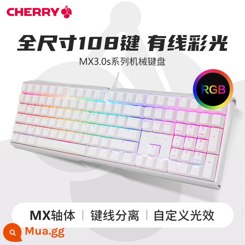 ANH ĐÀO Cherry MX3.0S IPL RGB Hợp Kim Nhôm Game Văn Phòng Thể Thao Điện Tử Cơ Trà Đen Xanh Đen Switch - Mẫu có dây-RGB-Trắng [108 Phím]