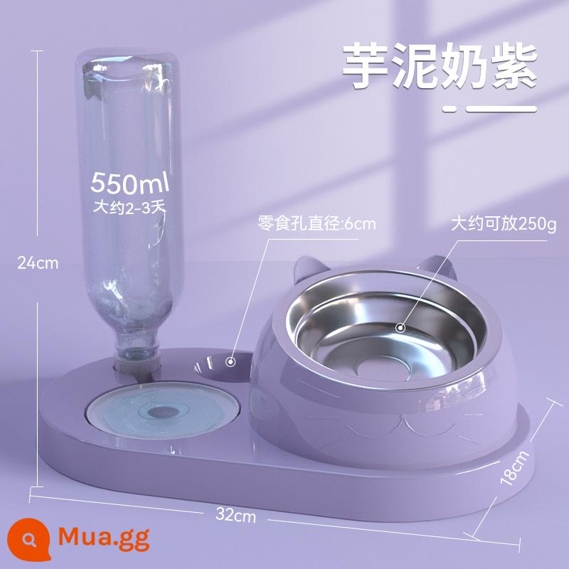 Cat Bowl Double Bowl Nước uống Tự động Dog Dog Bowl Dog Chap Pot Teddy Rice Bowl PET Uống nước Dog Dog Catamic Cat - Sữa khoai môn xay nhuyễn tím