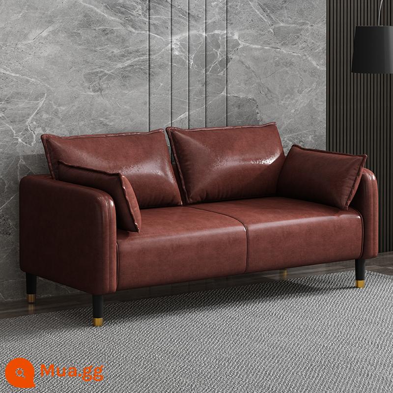 Phong cách Ý công nghệ không cần giặt vải căn hộ nhỏ sofa phòng khách phòng cho thuê đơn giản sofa da đôi sofa nhỏ ba chỗ ngồi - Da nâu đỏ