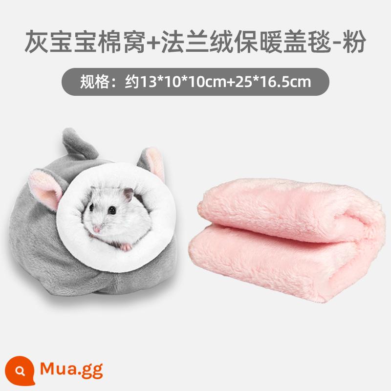 Hamster bông ấm tổ gấu vàng mùa đông tổ nhỏ mật ong túi lượn hoa cành chuột trốn nhà mùa đông đồ dùng mùa đông - [Gói Ấm Mùa Đông] Bé Xám Nhỏ + Chăn Ấm