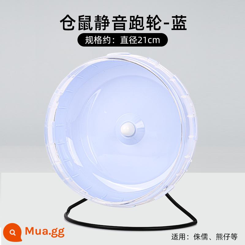 Hamster bánh xe chạy có giá đỡ gấu vàng con lăn siêu êm chuyên dụng đồ chơi cảnh quan quy mô lớn cung cấp máy chạy bộ lớn - [Không gian rộng lớn im lặng] Bánh xe chạy êm ái và không bị kẹt 21CM Màu xanh + Giá đỡ