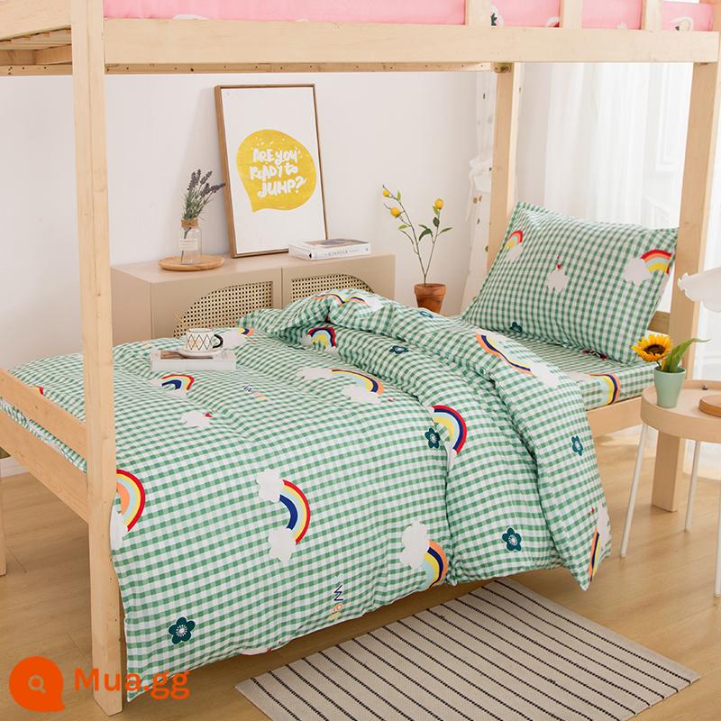 Ký túc xá giường đơn cotton nguyên chất 3 mảnh 100 ga trải giường cotton vỏ chăn 4 mảnh bộ ins gió chăn ga gối - cầu vồng nhỏ