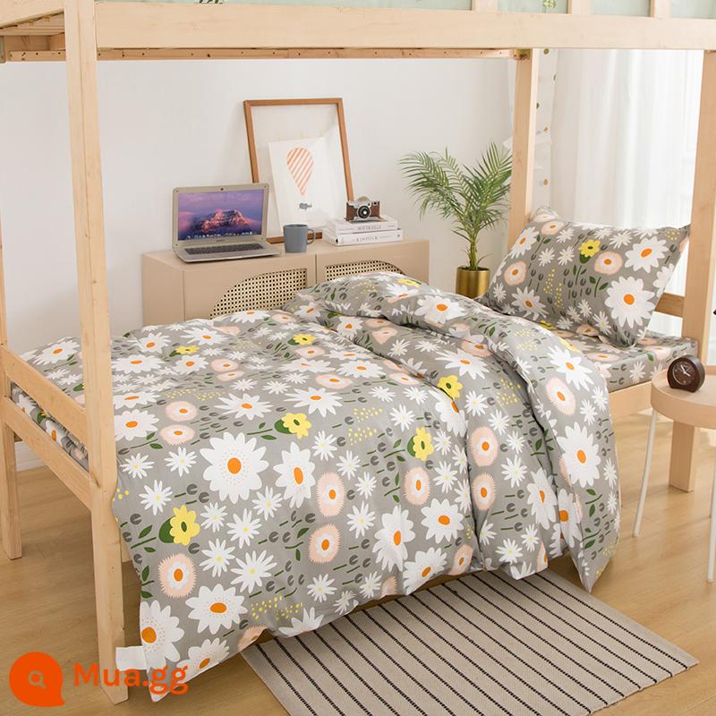 Ký túc xá giường đơn cotton nguyên chất 3 mảnh 100 ga trải giường cotton vỏ chăn 4 mảnh bộ ins gió chăn ga gối - tro quê