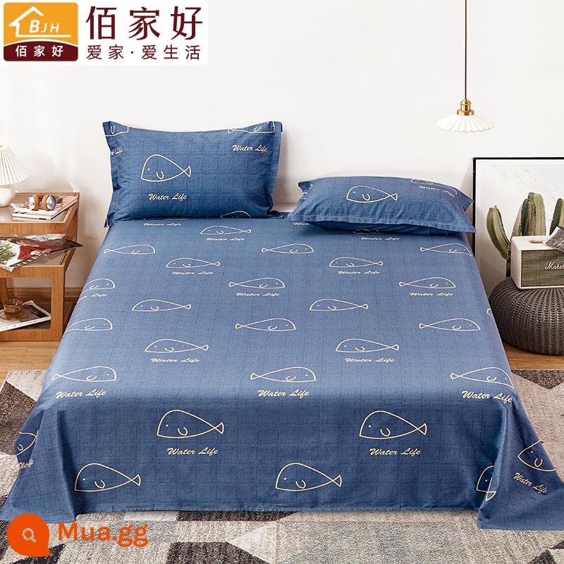 100 tấm cotton đơn mảnh đôi 1,5m tấm cotton lưới chăn màu đỏ vỏ gối đơn 2 bộ ba mảnh 1.2 đơn - Cá voi nhỏ (vải dày)