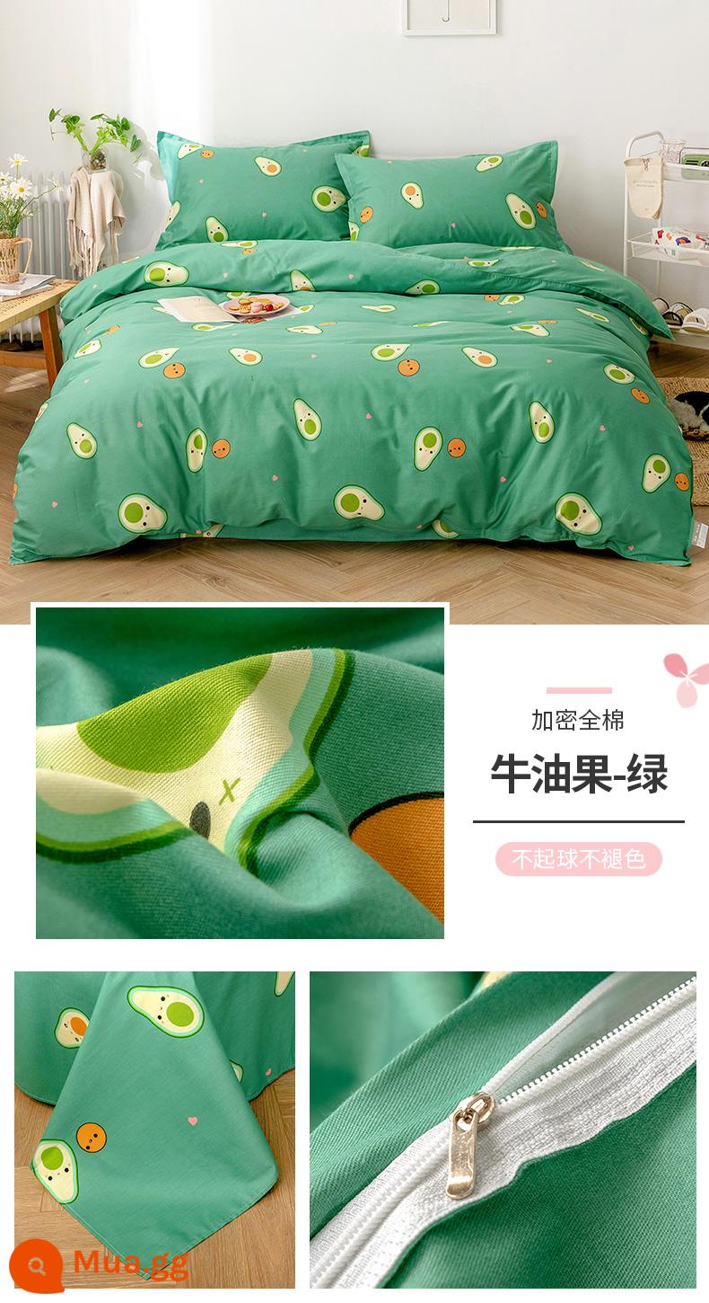 Ins gió bộ bốn món cotton nguyên chất 100 bộ đồ giường cotton mùa xuân và mùa hè ga trải giường được trang bị tấm vỏ chăn bộ 4 bộ ba món - Màu xanh bơ (bông mã hóa)