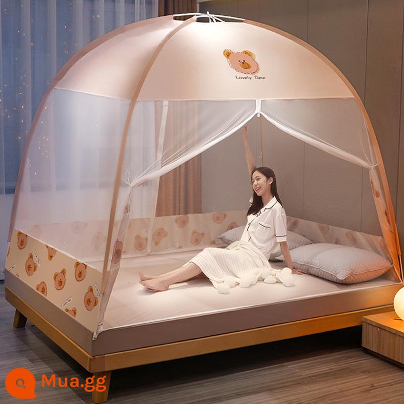 Mùng yurt không cần lắp đặt phòng ngủ gia đình giường 1.2m khung mái chống bụi 2023 chống ngã trẻ em mẫu mới - Áo vải/hình gấu nâu nhỏ, chống bụi và cản sáng