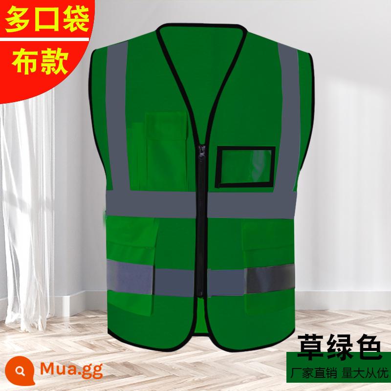 Phản xạ áo vest Phản xạ Máy chủ xây dựng phản chiếu áo an toàn Vests Traffic Refression - Vải dệt màu xanh cỏ có túi