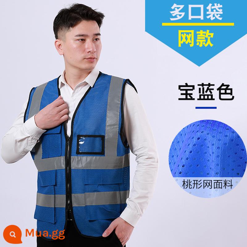 Phản xạ áo vest Phản xạ Máy chủ xây dựng phản chiếu áo an toàn Vests Traffic Refression - Lưới nhiều túi màu xanh hoàng gia