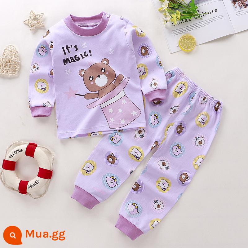 Bộ quần áo mùa thu trẻ em, đồ lót cotton nguyên chất cho bé, áo len cotton, đồ ngủ trẻ em, đồ mặc nhà cho bé trai và bé gái, quần áo mùa thu và quần vệ sinh - Bông nguyên chất loại A C56