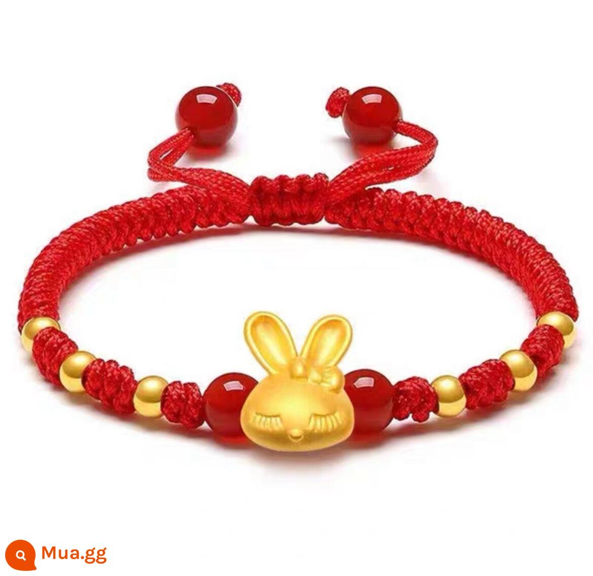 Năm Con Thỏ Vàng Nguyên Chất 999 Thỏ Vàng Dây Đỏ Handmade Nữ Năm Sinh Chuyển Hạt Lễ Tình Nhân Quà Tặng Cho Bạn Gái - Vàng nguyên chất 999 thỏ + 6 hạt vàng nguyên chất