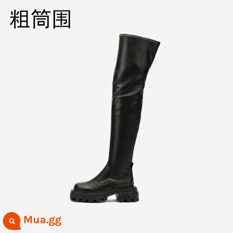 Miaolu Sugar Boots quá đầu gối dành cho nữ mùa thu đông 2023 Giày bốt nhung co giãn phong cách mới Giày bốt đế dày mũi vuông cực dài - Chu vi ống dày một dặm