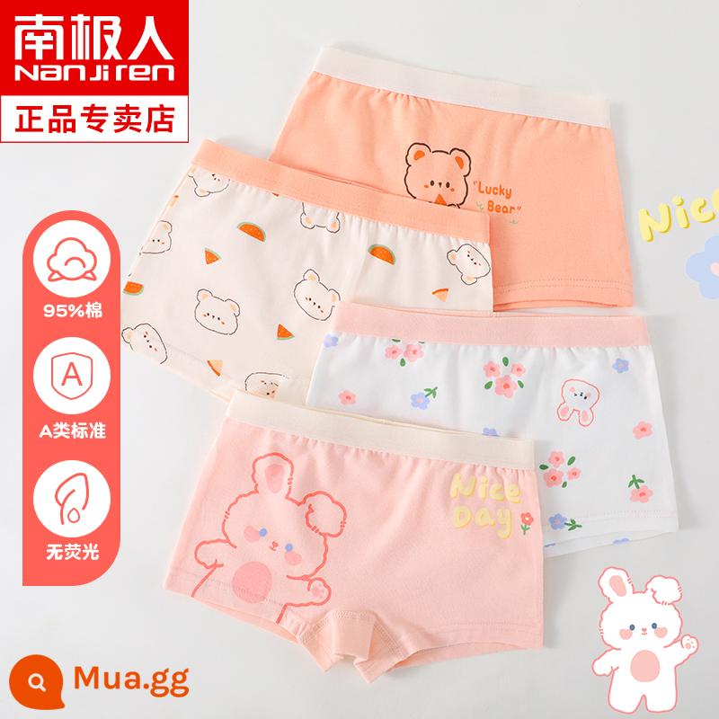 Quần lót trẻ em bé gái bé gái quần đùi cotton nguyên chất 100% cotton bé gái quần đùi bé trai lớn không có pp - Thỏ Nhỏ - 4 gói [bên trong kháng khuẩn - không kẹp pp] Giảm 5 cho 2 bộ