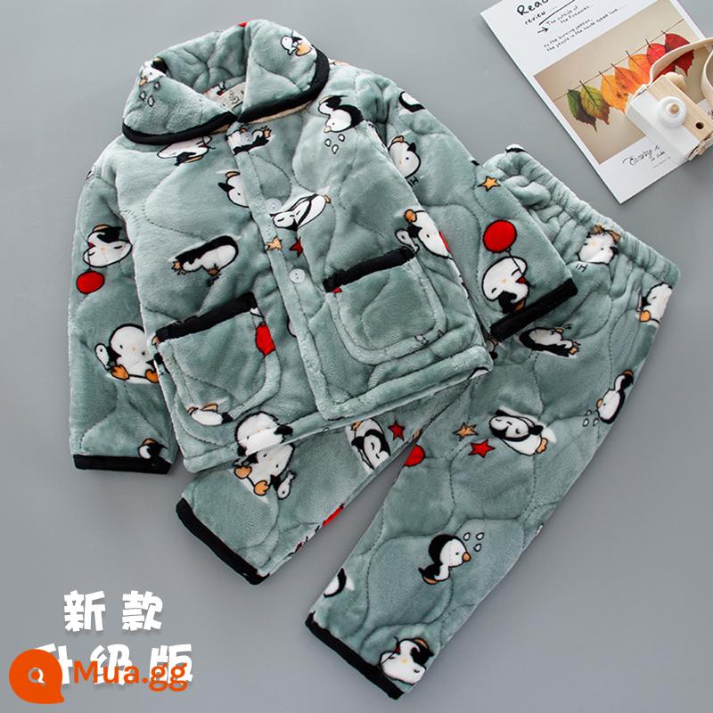 Bộ đồ ngủ trẻ em mùa đông flannel cotton dày 3 lớp phù hợp với bé trai và bé gái san hô trang phục mặc nhà - H308-Bóng Chim Cánh Cụt