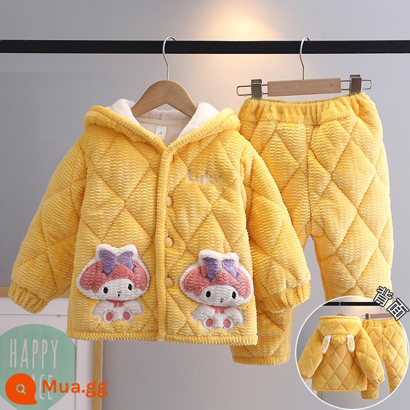 Trẻ Em Bộ Đồ Ngủ Mùa Đông Dày Plus Nhung Plus Cotton Nỉ Hoạt Hình Có Mũ Trùm Đầu Bé Trai Nhà Quần Áo Nỉ San Hô Phù Hợp Với Mùa Đông - Búp bê H35 màu vàng