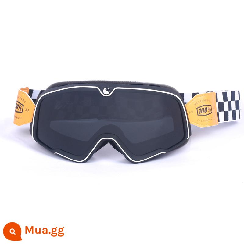 100% kính xe máy Harley retro chống gió cát kính xe máy off-road cưỡi mũ bảo hiểm 3/4 kính - Phim màu xám gọng đen - kính đeo thắt lưng hình bàn cờ, ống kính trong suốt thay thế miễn phí