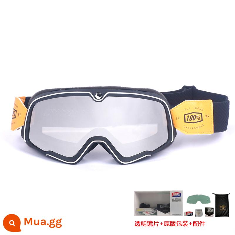 100% kính xe máy Harley retro chống gió cát kính xe máy off-road cưỡi mũ bảo hiểm 3/4 kính - Kính gọng đen - đai đen (gửi tròng kính trong + bao bì gốc)