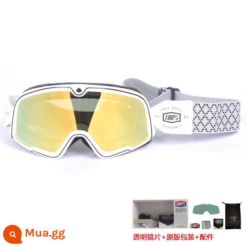 100% kính xe máy Harley retro chống gió cát kính xe máy off-road cưỡi mũ bảo hiểm 3/4 kính - Vành đai kim cương đỏ khung trắng (gửi ống kính trong suốt + bao bì gốc)