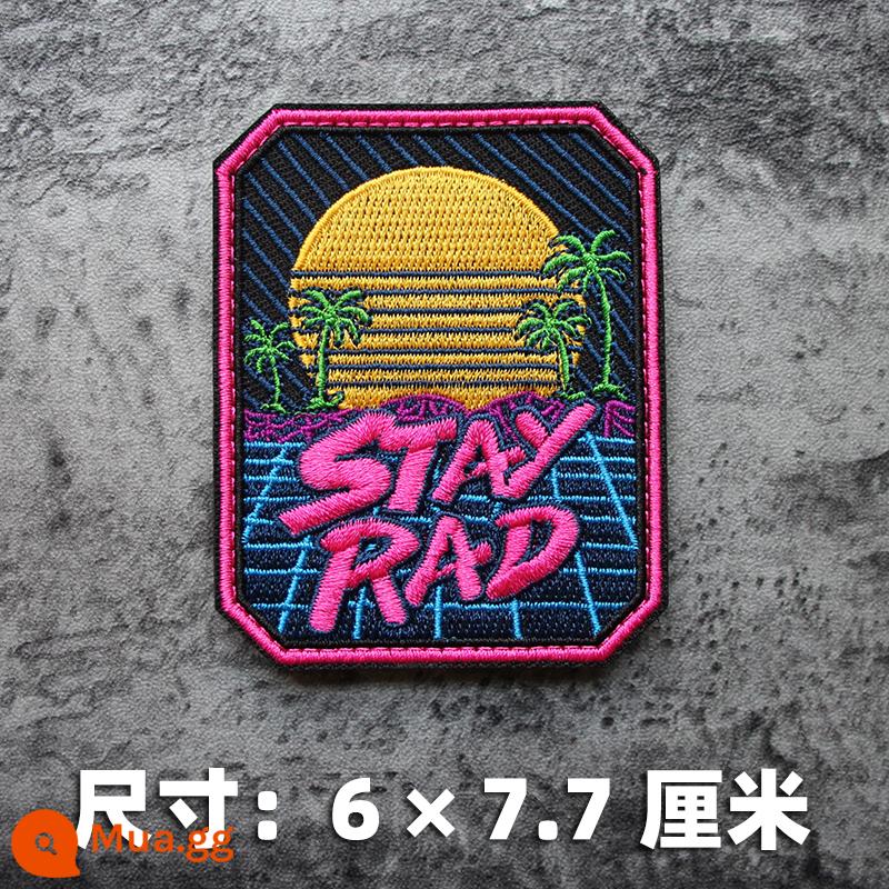 Retro hoài cổ hơi sóng phong cách STAY RAD thêu Velcro phong cảnh bãi biển mặt trời mọc cây dừa băng dán - Một cây dừa