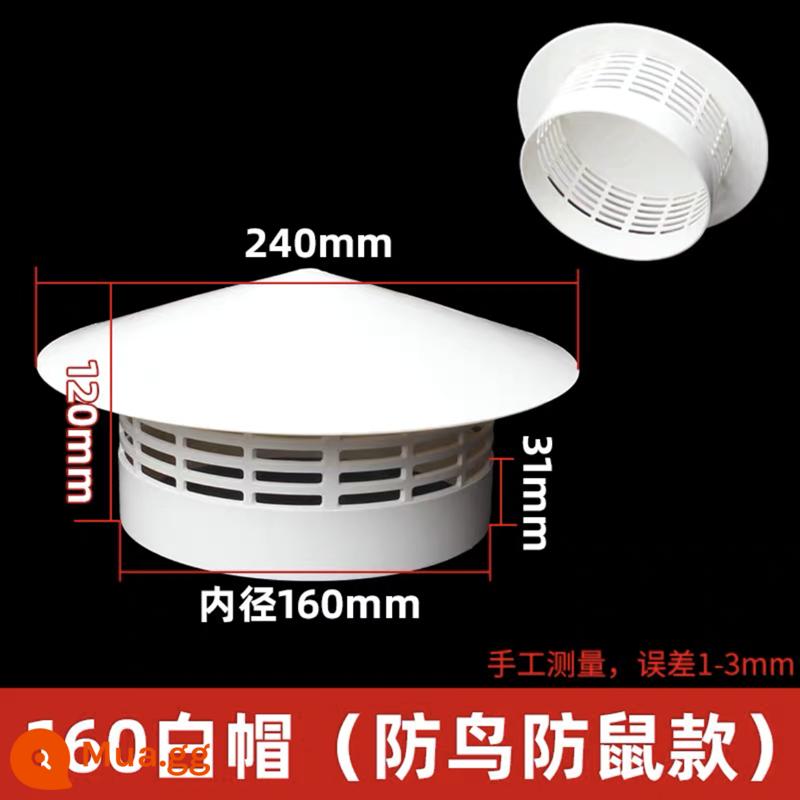 Mũ chống mưa đa năng PVC thực tế mái nhựa 5075110 mũ thoáng khí chống mưa mũ thông gió nắp ống thông hơi - Mũ trắng 160 (mẫu mới chống chim, chống chuột)