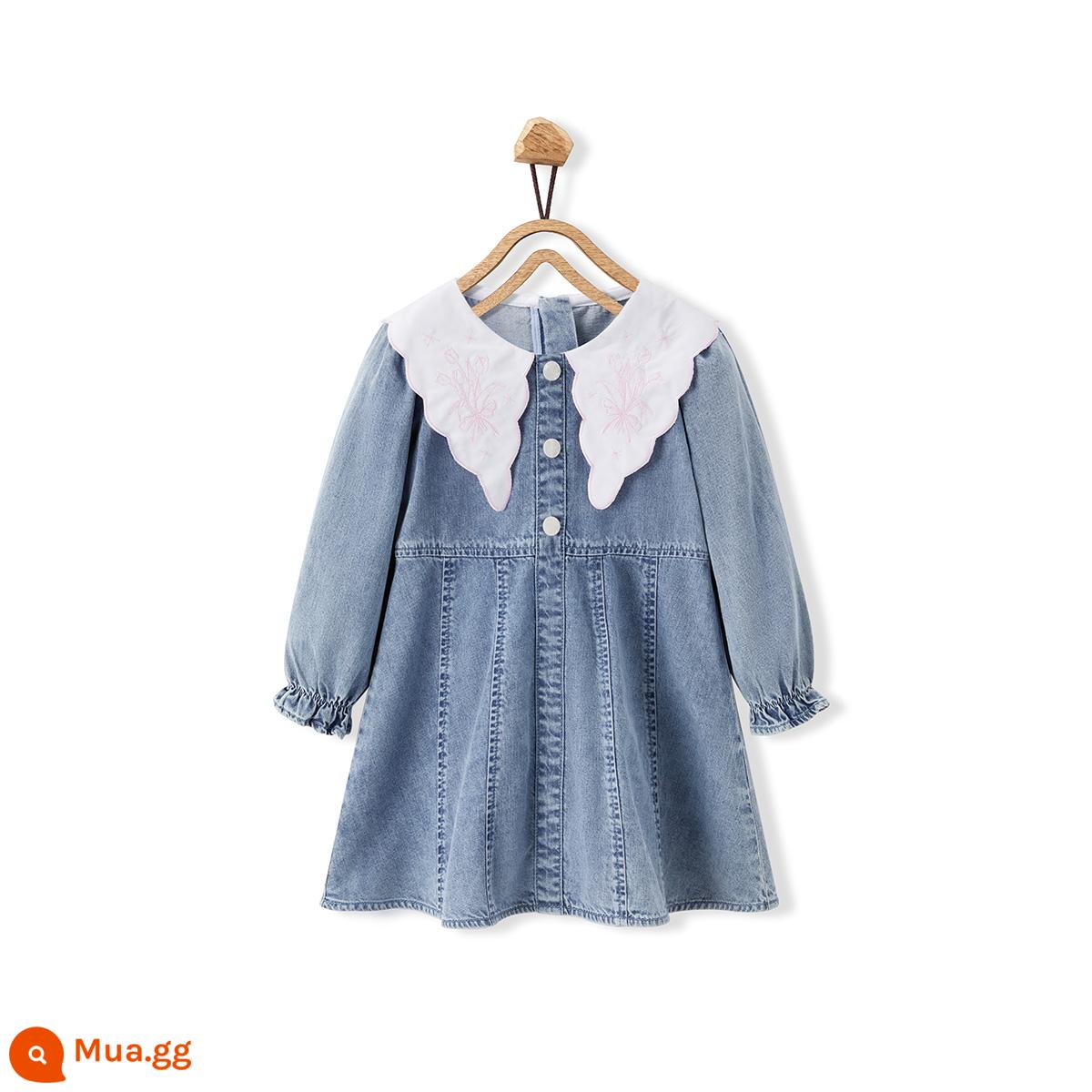 Minipeace Taiping chim quần áo trẻ em váy trẻ em mùa xuân 2023 mới váy denim bé gái phong cách nước ngoài - jean xanh