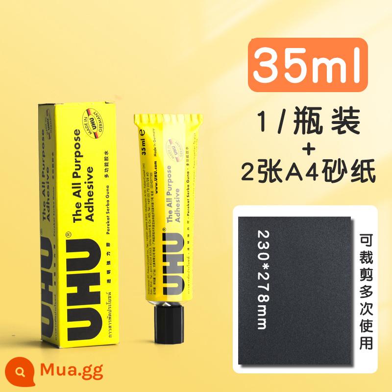 Keo UHU cực mạnh nhập khẩu từ Đức dính chắc bằng tay u keo mộc ván gỗ mô hình keo dán da keo mềm keo mềm vải dính chuyên dụng vá giày keo dán giày đa năng keo dán gỗ đa năng - 1 chai (35ml/chai) + 2 tờ giấy nhám A4 (có thể cắt rời)