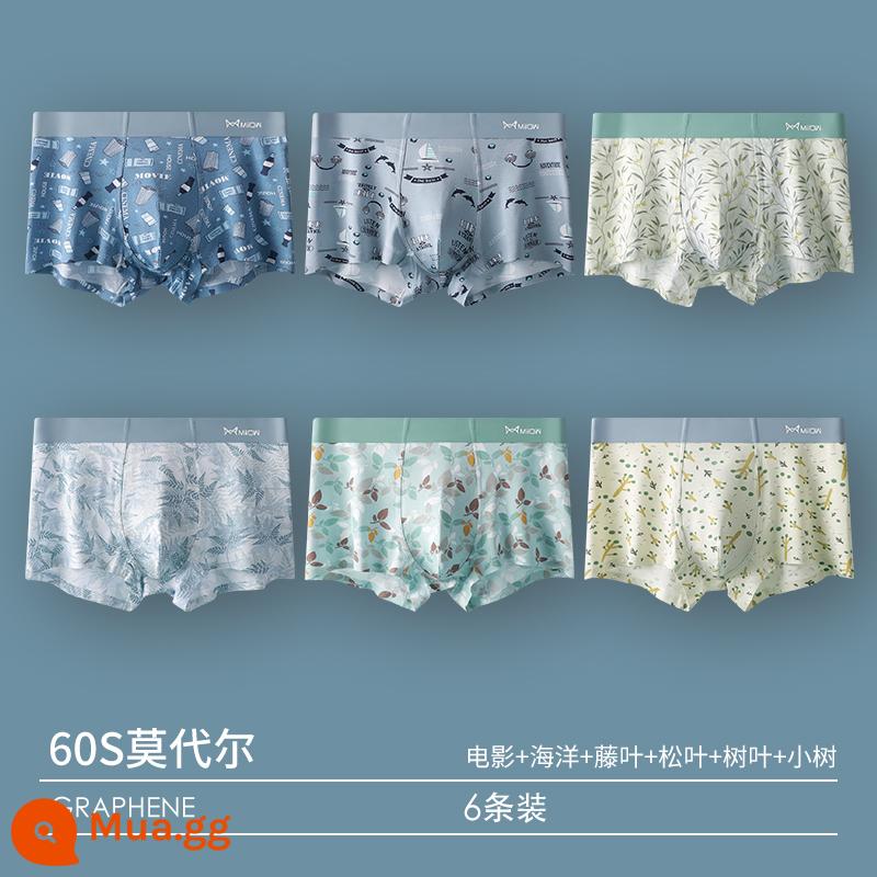 Catman Quần Lót Nam Bé Trai Quần Short Cotton Modal 100% Cotton Tập Thanh Niên Rời Thoáng Khí Quần Boxer - Hình ảnh chính: Bộ 6 gói [60S Modal + Kháng khuẩn Graphene] Kết hợp 1