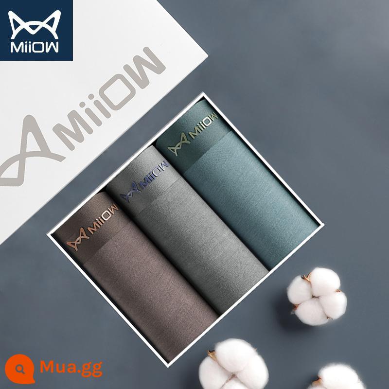 Catman Quần Lót Nam Bé Trai Modal Cotton 100% Cotton Quần Boxer Thoáng Khí Quần Boxer Size Lớn Quần Ngắn - 3 gói [80S Modal + Kháng khuẩn Graphene] Cà phê Xám đậm/Xanh đậm