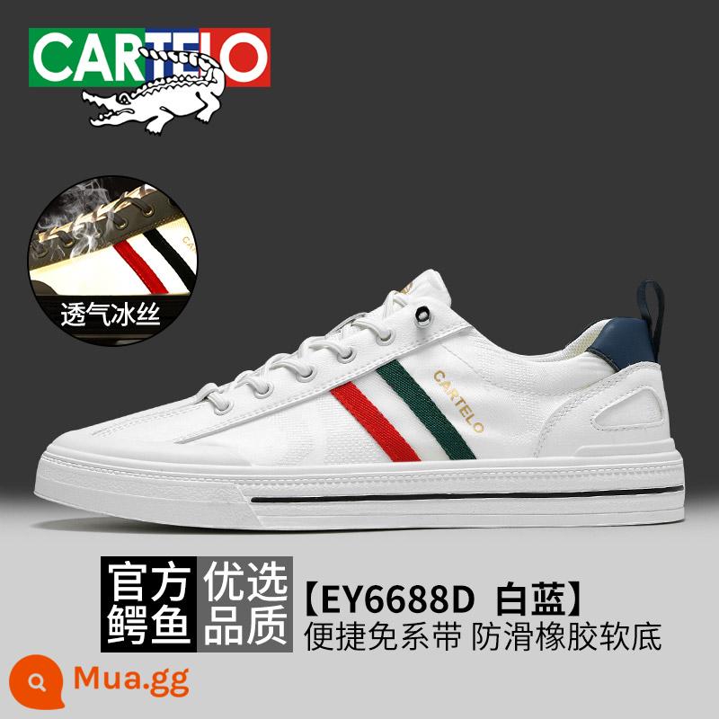 Giày Nam Cá Sấu Mùa Hè 2023 Giày Vải Nam Tất Nam Thoáng Khí Cổ Giày Sneaker Nam Giày Vải Slip-On - Trắng xanh-EY6688D