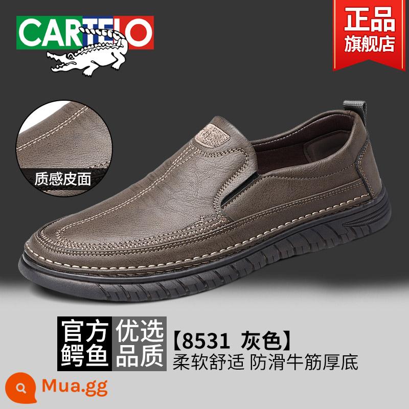 Giày Nam Cá Sấu Mùa Xuân Mới Slip-on Giày Da Nam Công Sở Chính Thức Đế Mềm Bố Giày Nam Trung Niên - Xám-Bốn Mùa-8531