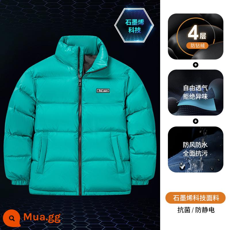 [Graphene] Yalu down jacket nam mùa đông cổ đứng bánh mì quần áo giữ nhiệt thời trang thương hiệu thủy triều áo khoác mùa đông nam - 82503 Vải lót graphene màu xanh lá cây Tiffany