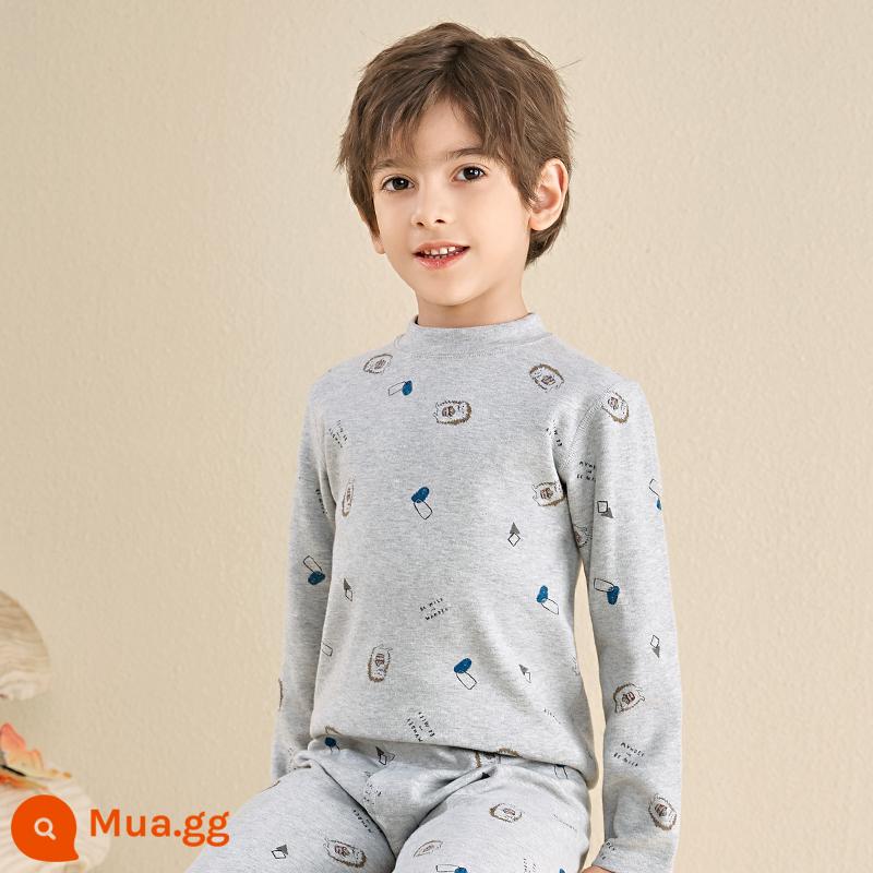 Inblen Bé Trai Hot Quần Áo Thục Nhung Cotton Nguyên Chất Quần Lót Trẻ Em Vệ Sinh Quần Dày Cổ Giữa Bé Trai Áo Len Cotton - 85285 màu quay xám