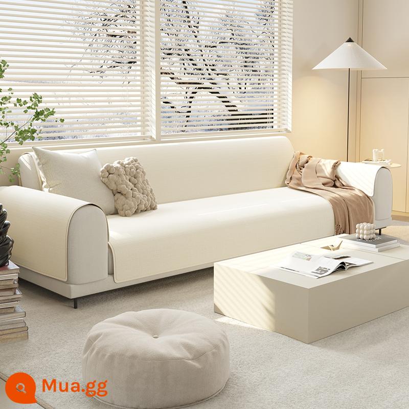 [Princess Produced] Đệm sofa nhung hình bánh quế mùa đông bốn mùa phổ quát chống trượt bao gồm vải khăn tùy chỉnh - kem trắng