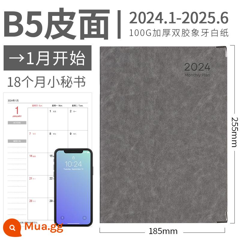 Lịch 2023 notepad công việc thư ký lịch sổ kế hoạch 2023 lịch trình tháng này kế hoạch thẻ đục lỗ sổ tay hiệu quả quản lý thời gian tự giác với sổ ghi chép ngày tháng tùy chỉnh sổ ghi chép - [Mặt da sừng bạc] Xám B5 (bắt đầu từ 24/1)