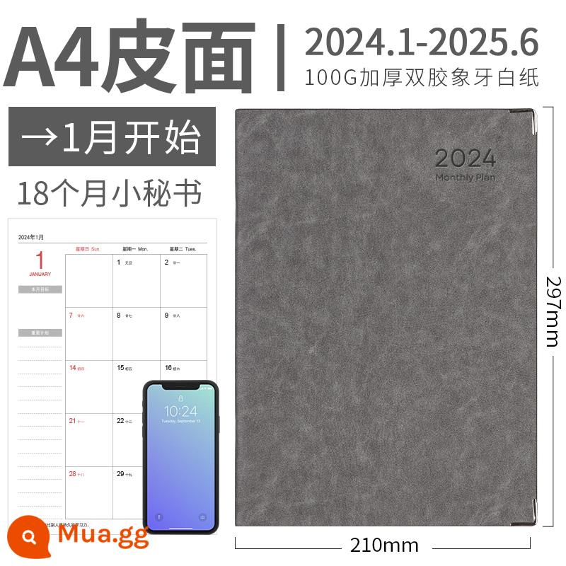 Lịch 2023 notepad công việc thư ký lịch sổ kế hoạch 2023 lịch trình tháng này kế hoạch thẻ đục lỗ sổ tay hiệu quả quản lý thời gian tự giác với sổ ghi chép ngày tháng tùy chỉnh sổ ghi chép - [Da sừng bạc] A4 xám (bắt đầu từ tháng 1 năm 2024)