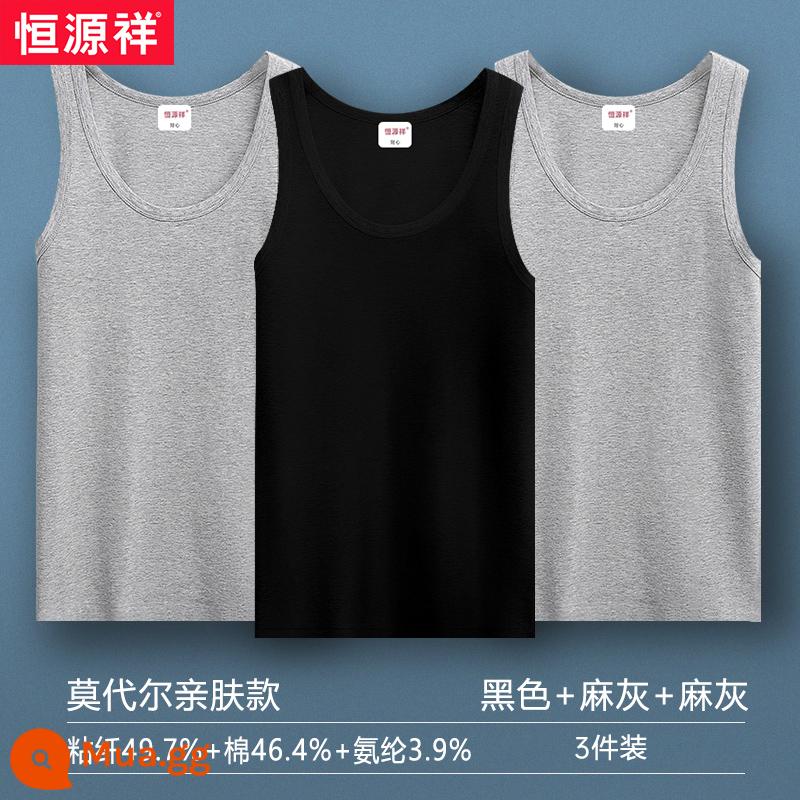 Hengyuanxiang cộng với phân bón và mở rộng vest nam bông nguyên chất bên trong mặc rộng kích thước lớn mùa hè cotton thể thao yếm trong áo - [Áo vest cotton Modal] đen + xám gai + xám gai [3 gói]