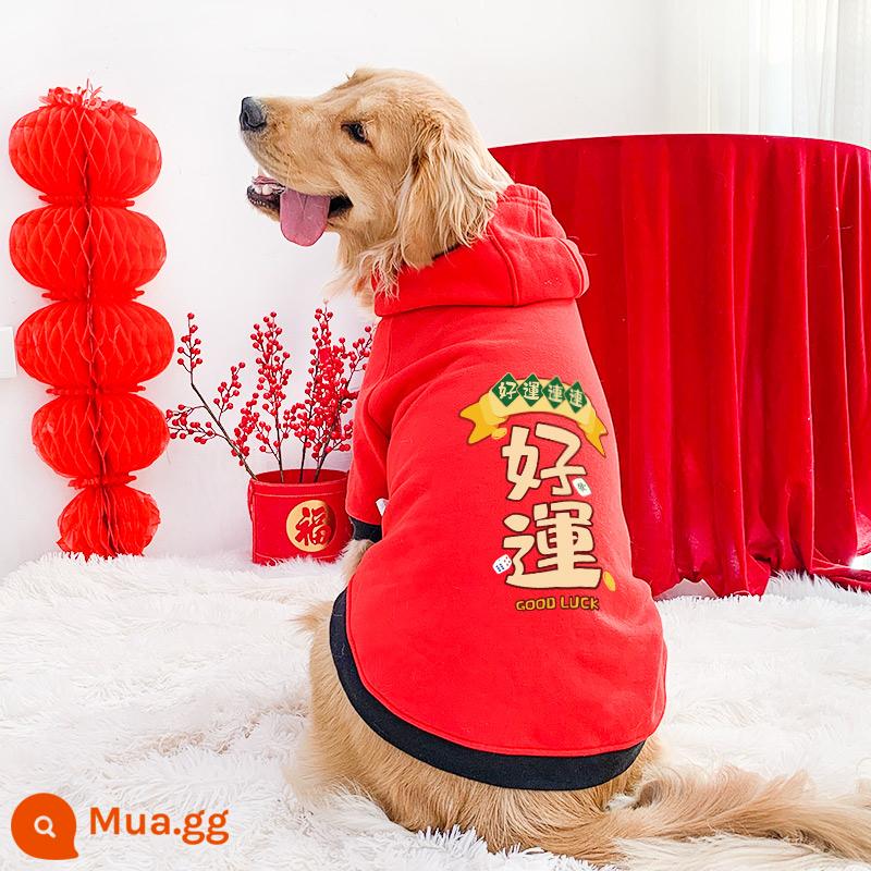 Quần áo Tết cho chó lớn Quần áo thu đông Golden Retriever Lễ hội Tết Nguyên đán Labrador cho chó vừa và lớn mùa đông chống rụng lông - (Áo hoodie năm mới) Màu đỏ lớn Chúc may mắn