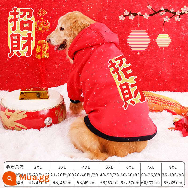 Quần áo Tết cho chó lớn Quần áo thu đông Golden Retriever Lễ hội Tết Nguyên đán Labrador cho chó vừa và lớn mùa đông chống rụng lông - (Áo hoodie năm mới) Màu đỏ lớn thu hút sự giàu có