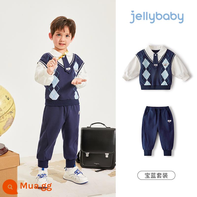 jellybaby2023 quần áo trẻ em mùa xuân mới em bé đẹp trai giả hai mảnh quần áo trẻ em mùa xuân và mùa thu trẻ em 6 bộ quần áo bé trai - ngọc bích