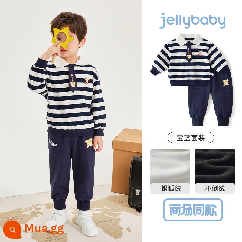 Jellybee 2023 new baby mùa xuân sọc trẻ em quần áo thể thao mùa xuân và mùa thu cậu bé bộ đồ mát mẻ và đẹp trai - Xanh sapphire-JTB35743 [Phong cách lông cừu]