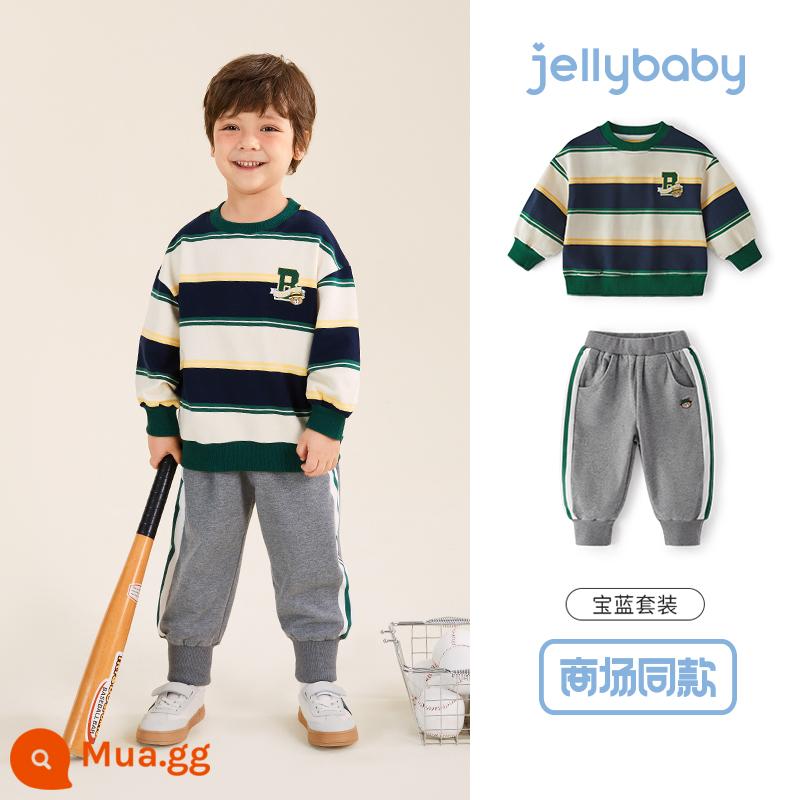 Jellybee 2023 new baby mùa xuân sọc trẻ em quần áo thể thao mùa xuân và mùa thu cậu bé bộ đồ mát mẻ và đẹp trai - Sapphire-JTB33577